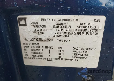 2005 Chevrolet Trailblazer Ls z USA, uszkodzony, nr VIN 1GNDS13S152176511